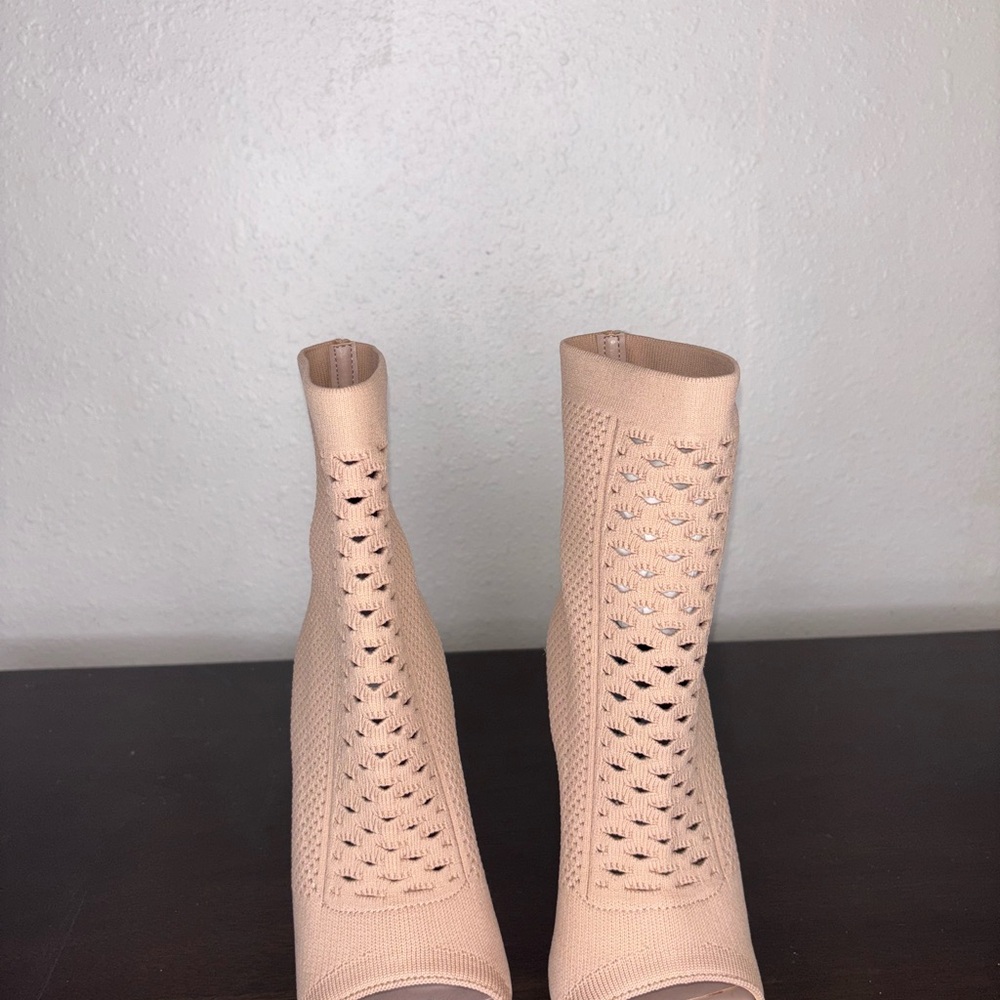 Steve Madden Cream Heeled Boots with Perforated Design